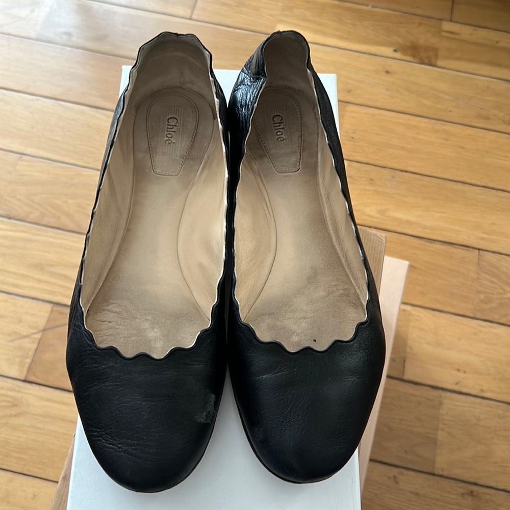 Chloe napa leather scallop flats, worn